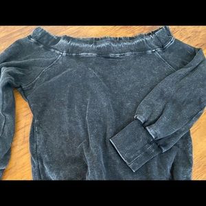 Black distressed wash off shoulder sweatshirt
